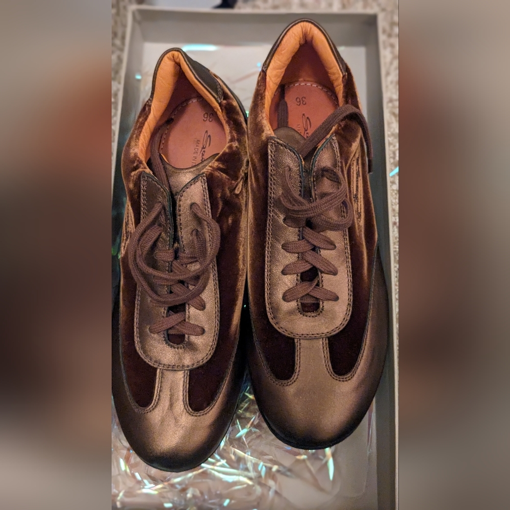 Brown/gold Santoni Velvet & Crystal Sneakers‎
